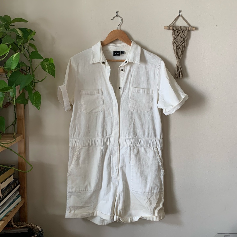 Rusty // White Utility Short Jumpsuit/Romper